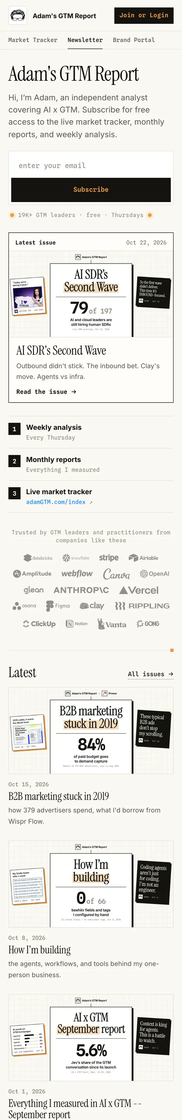 The home page at phone width.