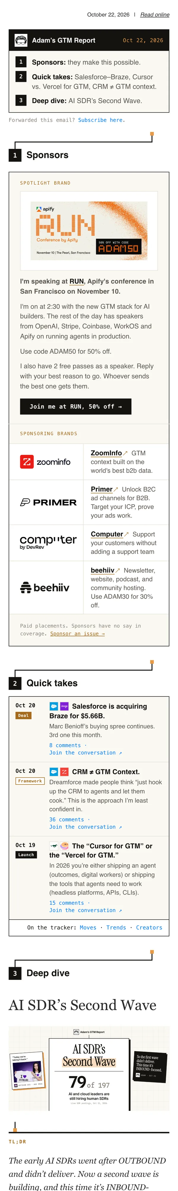The same email at phone width.